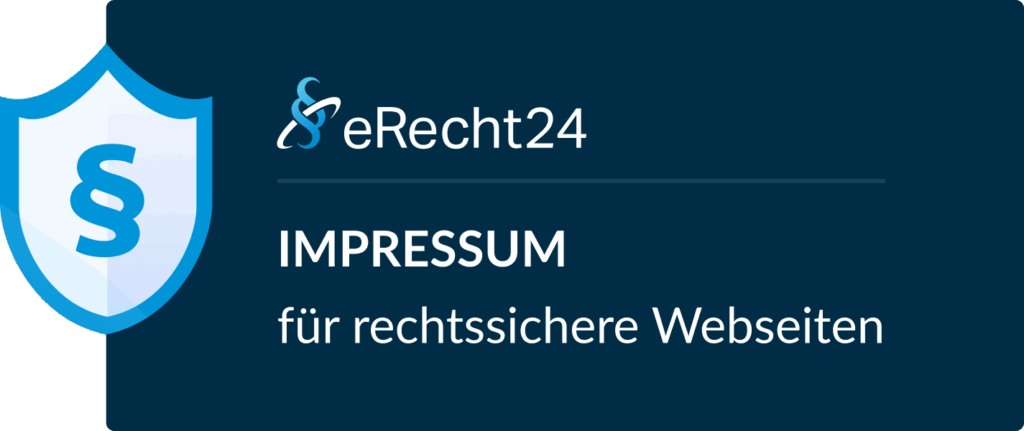 Logo von E-Recht24 mit dem Text "Impressum für rechtssichere Webseiten"